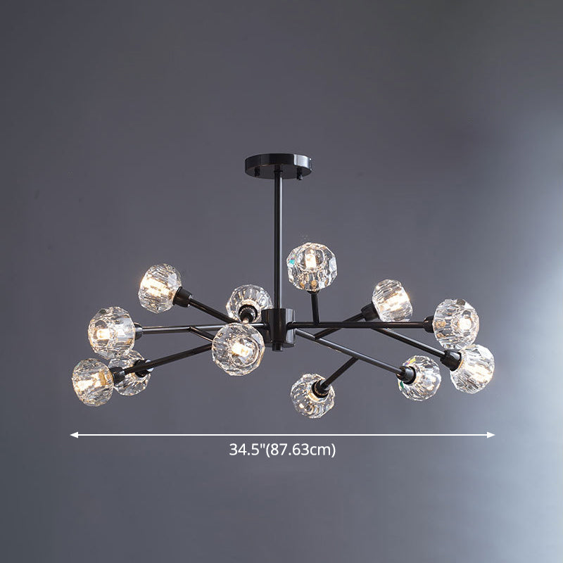 Taavita Mini Globe Crystal Chandelier Modern Style Black Finish Pendant Light for Living Room - 1 Tier, 6-15 Lights, Clear Shade, Up & Down Direction, Downrod Mounting, 110V-240V