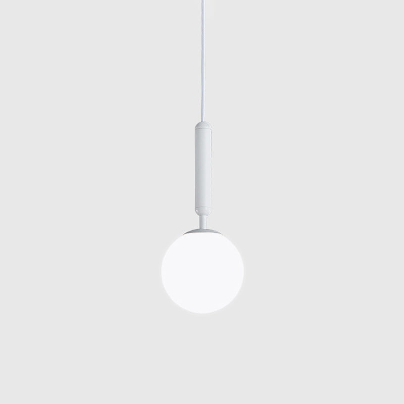 Globe Hanging Ceiling Light Modern White Glass Pendant Lamp for Bedroom Black 8" Clearhalo 'Ceiling Lights' 'Glass shade' 'Glass' 'Modern Pendants' 'Modern' 'Pendant Lights' 'Pendants' Lighting' 2548906