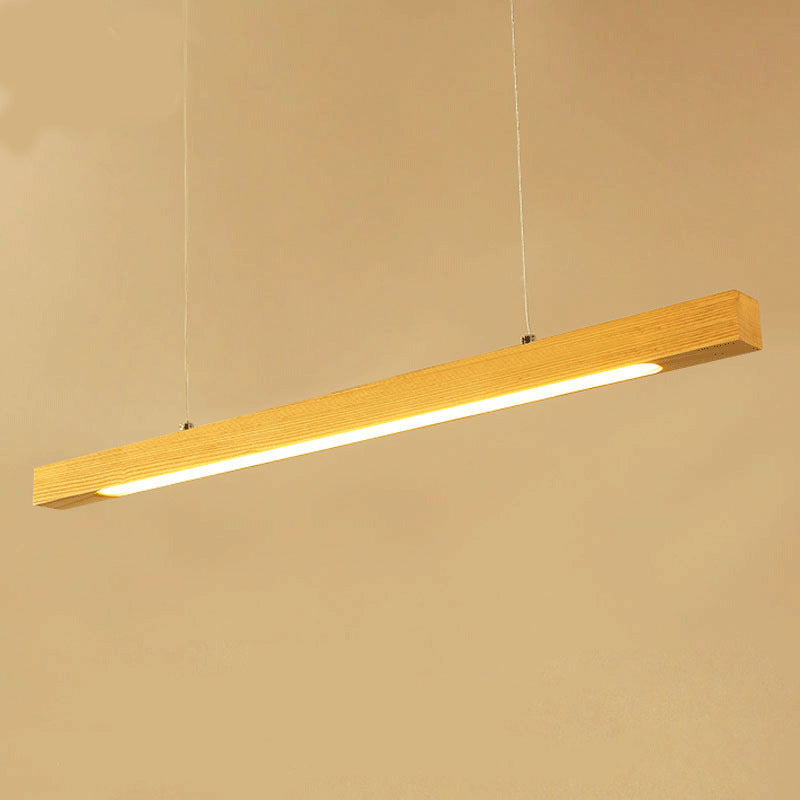Simple Linear Island Pendant Bright Wooden Hanging Lamp in Natural Wood