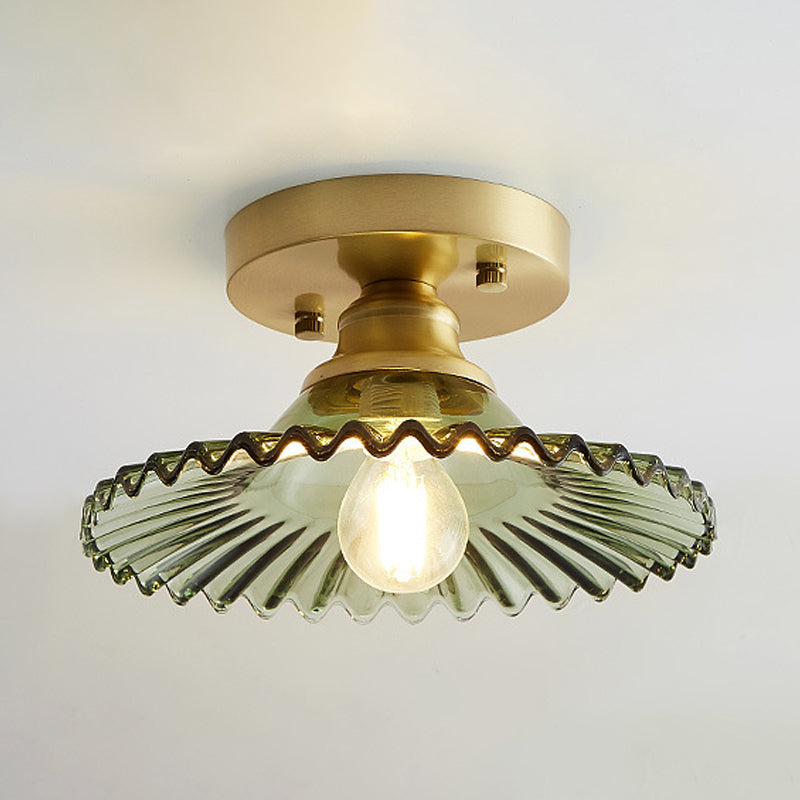 1 Light Equipped Half Flush Bright Industrial Clear/Green Ribbed Glass Ceiling by Taavita for Living Room