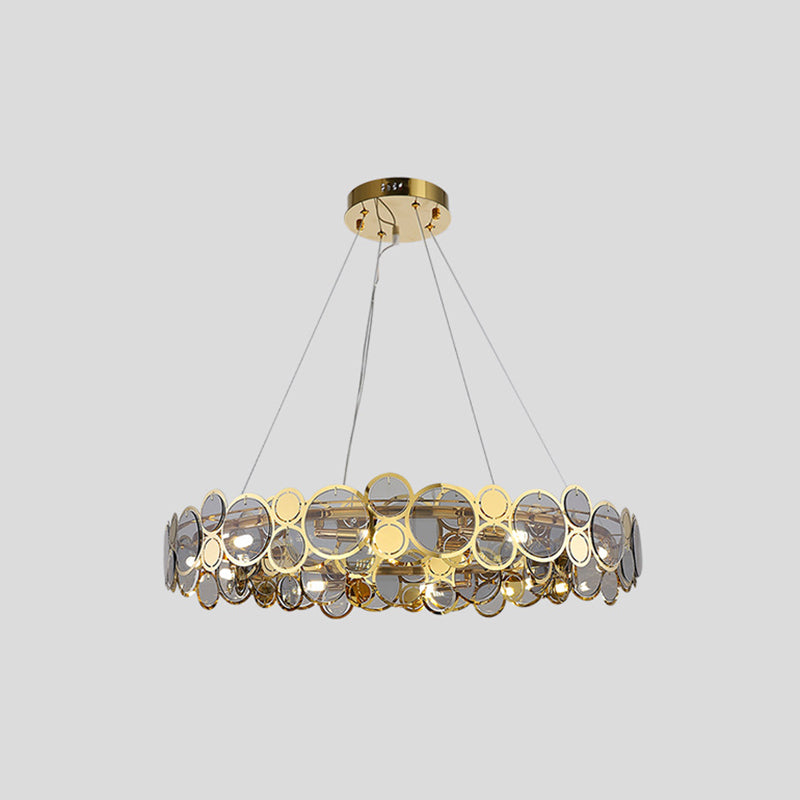 Large Crystal Bedroom Pendant Ceiling Lights Brass Finish Metal Light Fixture with Glass Shade Clearhalo 'Ceiling Lights' 'Glass shade' 'Glass' 'Modern Pendants' 'Modern' 'Pendant Lights' 'Pendants' Lighting' 2554835