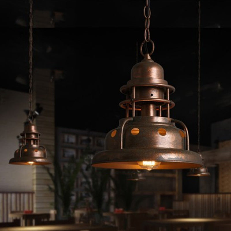1 light shortened pendant lamp in bronze - shade light, industrial painted, oxidized copper metal hanging lamp by Taavita