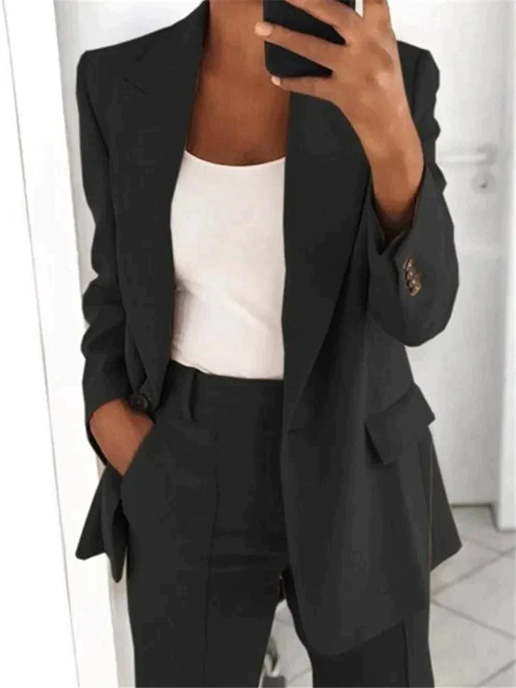 Women’s Tailored Pantsuit Set | Slim Knit Cardigan & Straight-Cut Trousers | Durable Craftsmanship | Versatile Office Wear