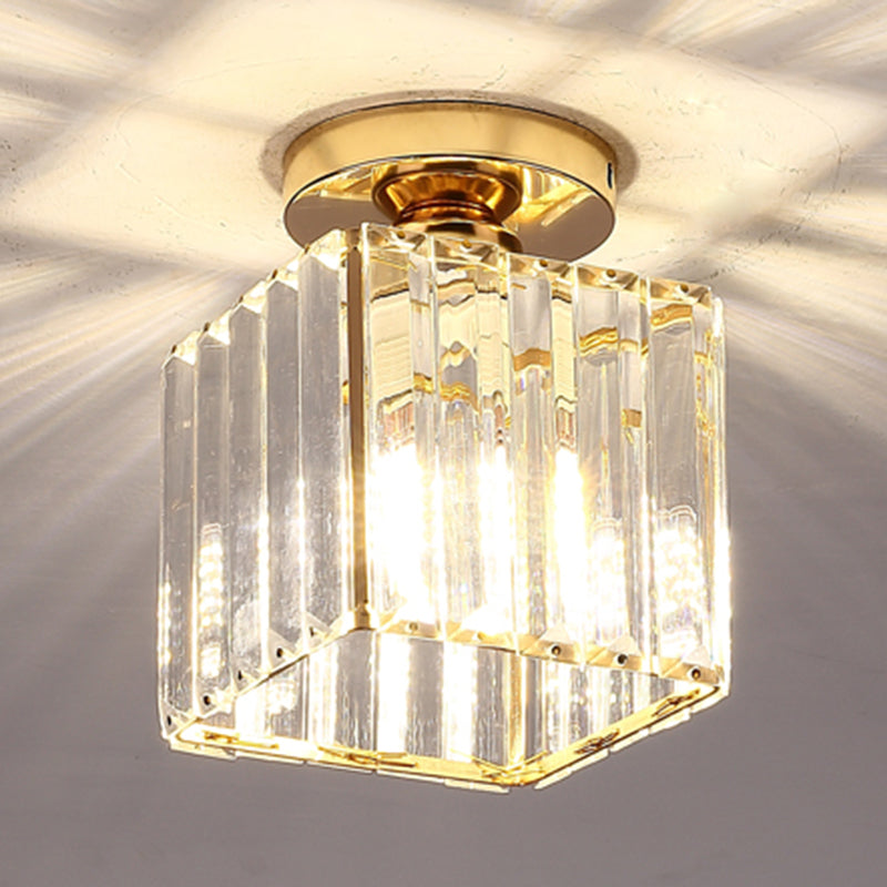 Modern Simplicity Ceiling Light Semi Flush Lamp with Clear Striped Glass Shade for Bedroom