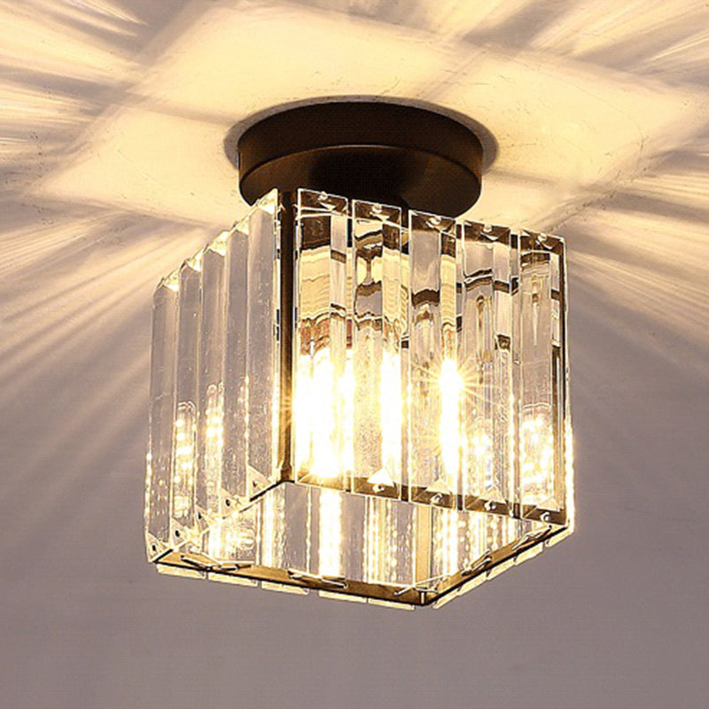 Modern Simplicity Ceiling Light Semi Flush Lamp with Clear Striped Glass Shade for Bedroom