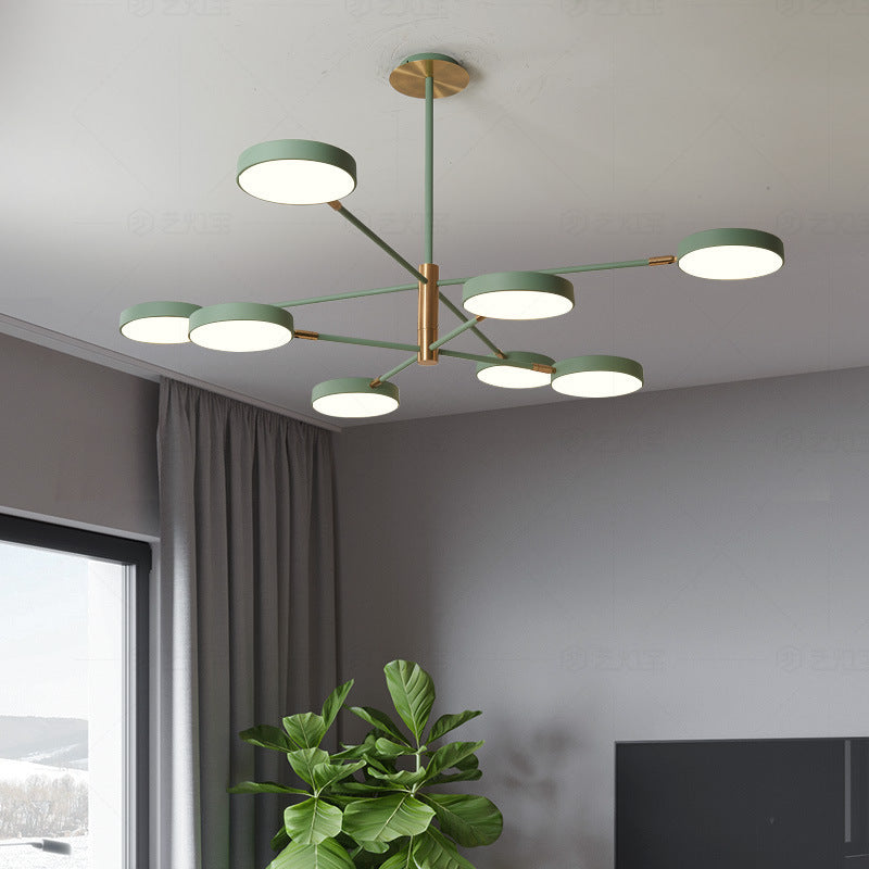 Round Ceiling Chandelier Ultra-Contemporary Metal Hanging Ceiling Lights for Living Room - Modern Design with 3 to 8 Lights, Includes Bulb, Available in Grey, White, Green, and Black