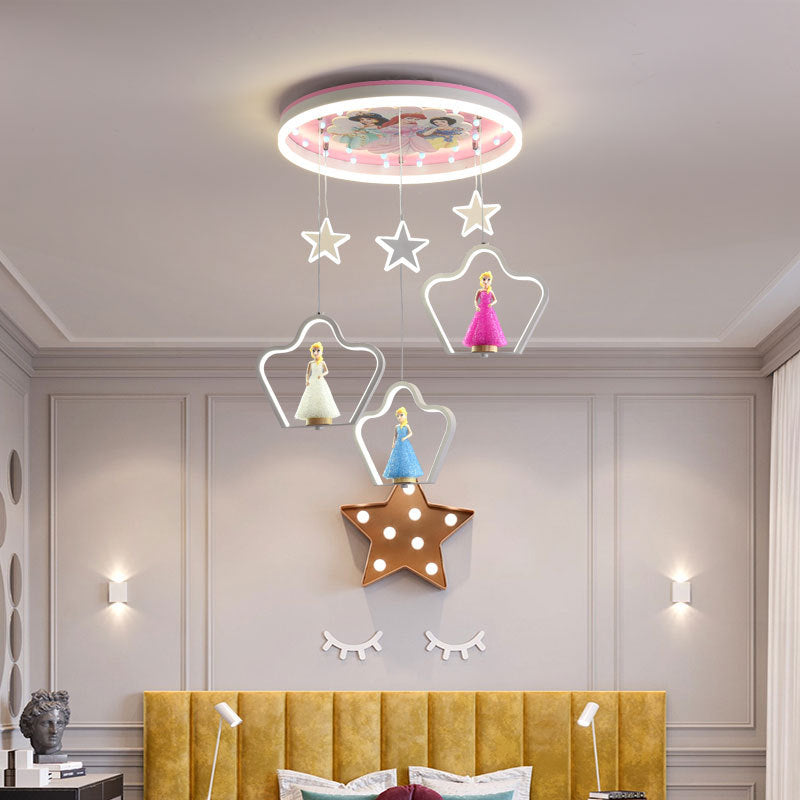 Princess Hanging Pendant Light Cartoon LED Acrylic Suspension Lamp for Girls Bedroom Pink-Blue Clearhalo 'Ceiling Lights' 'Pendant Lights' 'Pendants' Lighting' 2579146