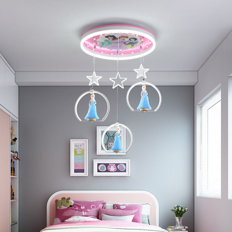 Princess Hanging Pendant Light Cartoon LED Acrylic Suspension Lamp for Girls Bedroom Clearhalo 'Ceiling Lights' 'Pendant Lights' 'Pendants' Lighting' 2579149