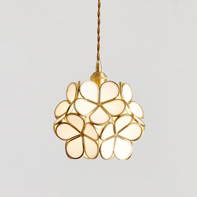 1 Light Flower Hanging Ceiling Light Nordic Style Metallic Down Lighting Pendant for Restaurant Tan Clearhalo 'Ceiling Lights' 'Glass shade' 'Glass' 'Pendant Lights' 'Pendants' Lighting' 2579158