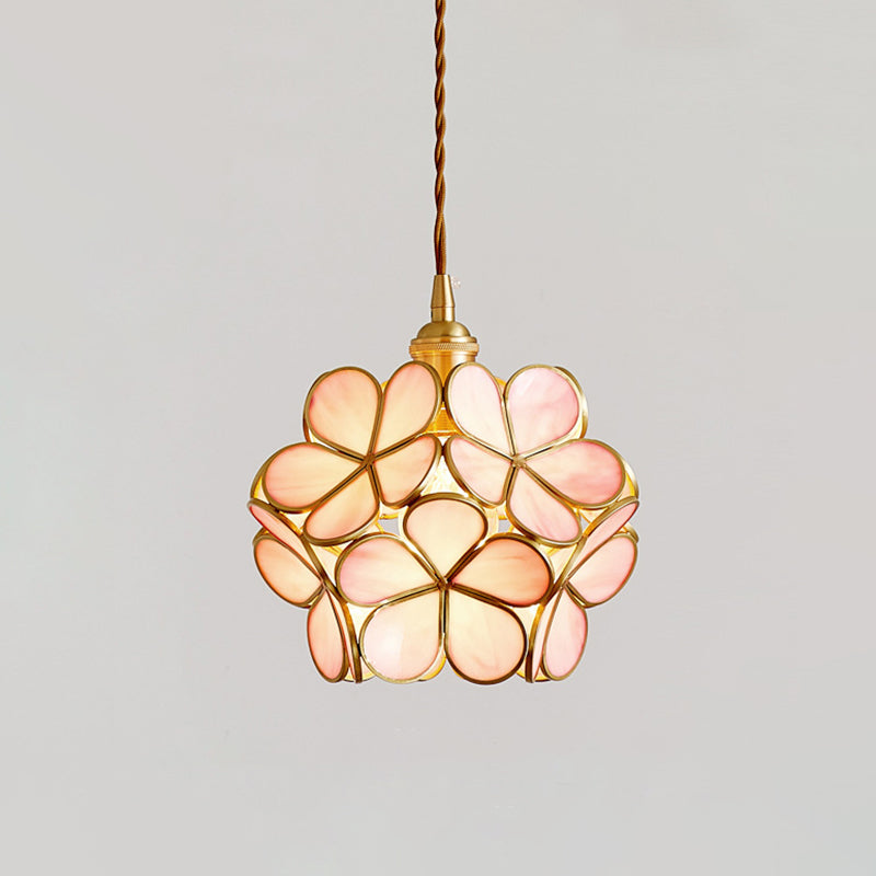 1 Light Flower Hanging Ceiling Light Nordic Style Metallic Down Lighting Pendant for Restaurant Clearhalo 'Ceiling Lights' 'Glass shade' 'Glass' 'Pendant Lights' 'Pendants' Lighting' 2579157