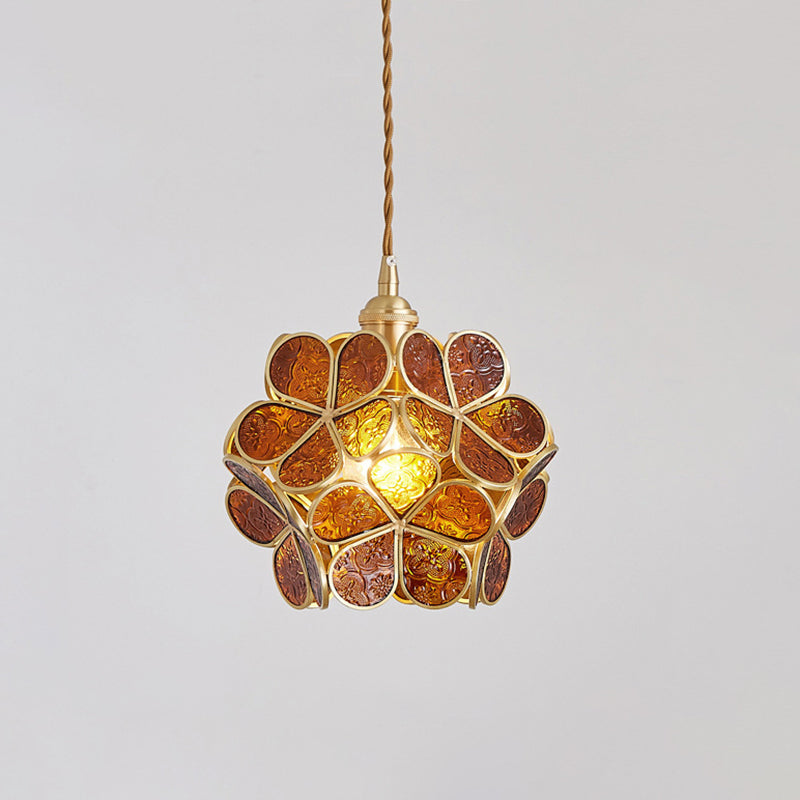 1 Light Flower Hanging Ceiling Light Nordic Style Metallic Down Lighting Pendant for Restaurant Clearhalo 'Ceiling Lights' 'Glass shade' 'Glass' 'Pendant Lights' 'Pendants' Lighting' 2579165