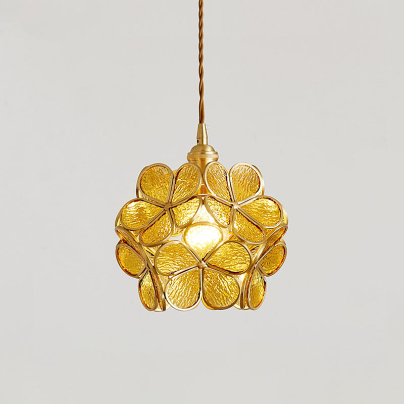 1 Light Flower Hanging Ceiling Light Nordic Style Metallic Down Lighting Pendant for Restaurant Blue Clearhalo 'Ceiling Lights' 'Glass shade' 'Glass' 'Pendant Lights' 'Pendants' Lighting' 2579162