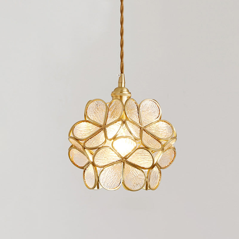 1 Light Flower Hanging Ceiling Light Nordic Style Metallic Down Lighting Pendant for Restaurant Clearhalo 'Ceiling Lights' 'Glass shade' 'Glass' 'Pendant Lights' 'Pendants' Lighting' 2579159