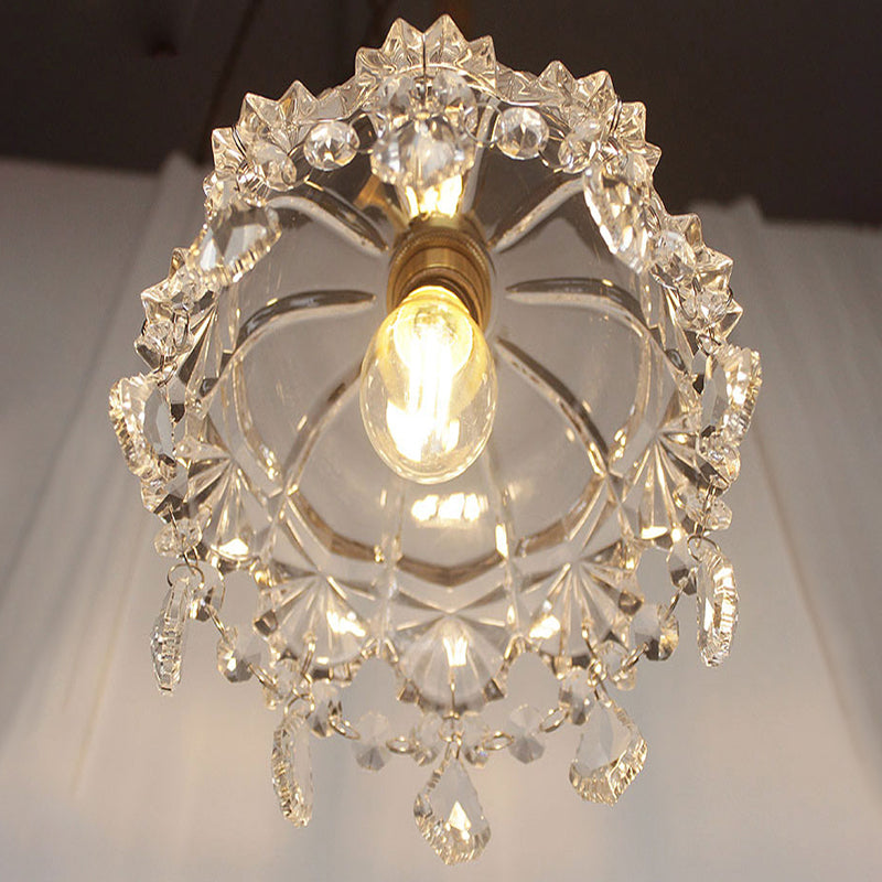 Taavita Flower Shape Shade Ceiling Pendant Lamp Vintage 1 Light Clear Glass Hanging Light with Crystal Pendant, Industrial Style