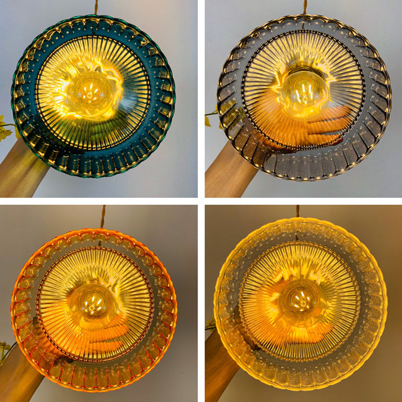 Taavita Retro Industrial 1 Light Pendant Lamp with Prismatic Glass - Taavita Pendant Lighting for Living Room, Green Smoke Gray Amber Clear