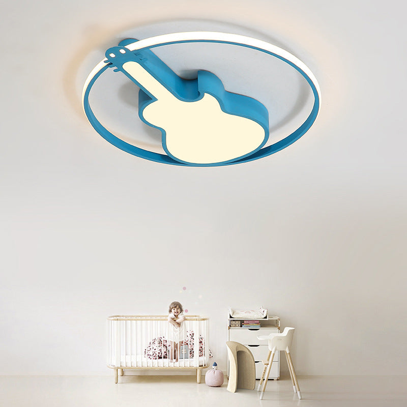 Taavita Creative Guitar Flush Mount Ceiling Light 1 Light Metal Flush Mount Ceiling Light for Bedroom