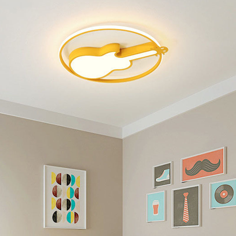 Taavita Creative Guitar Flush Mount Ceiling Light 1 Light Metal Flush Mount Ceiling Light for Bedroom