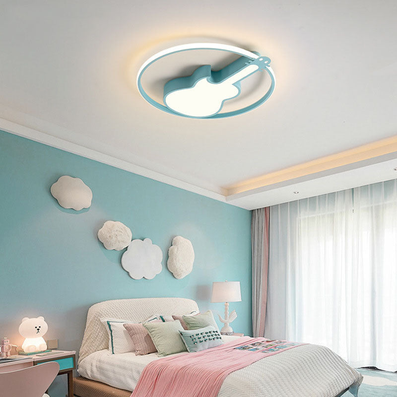 Taavita Creative Guitar Flush Mount Ceiling Light 1 Light Metal Flush Mount Ceiling Light for Bedroom