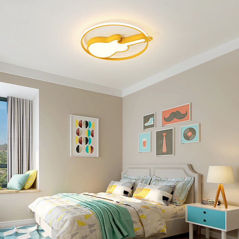 Taavita Creative Guitar Flush Mount Ceiling Light 1 Light Metal Flush Mount Ceiling Light for Bedroom