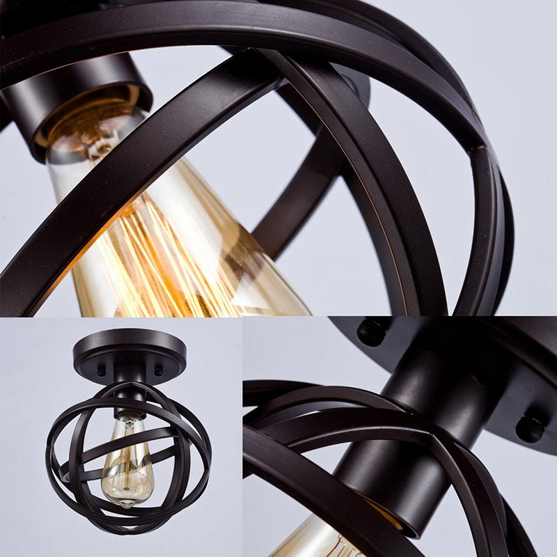 Taavita Semi-Flush Mount Ceiling Light Retro Industrial Style 1 Light Metal Ceiling Light Fixtures for Restaurant