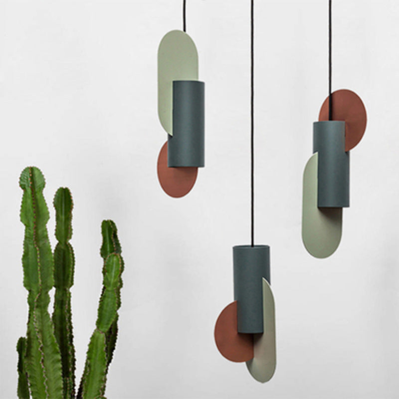 Taavita Geometric Colorblock Pendant Lighting Macaron Metal 1-Light Pink-Green-Grey Ceiling Light Fixture