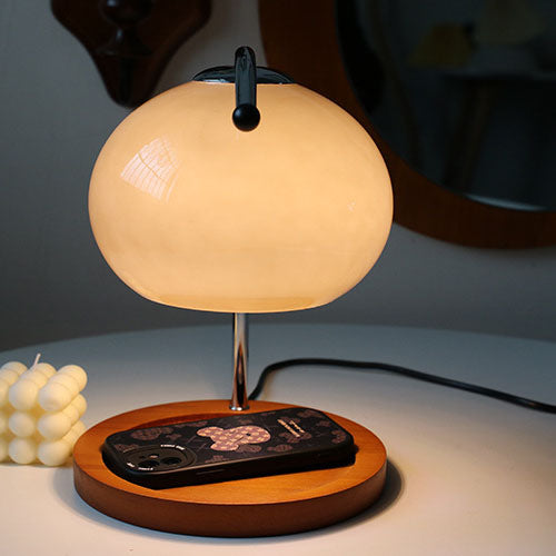Taavita Vintage Glass Dome Solid Wood Base 1-Light Table Lamp with Melting Wax