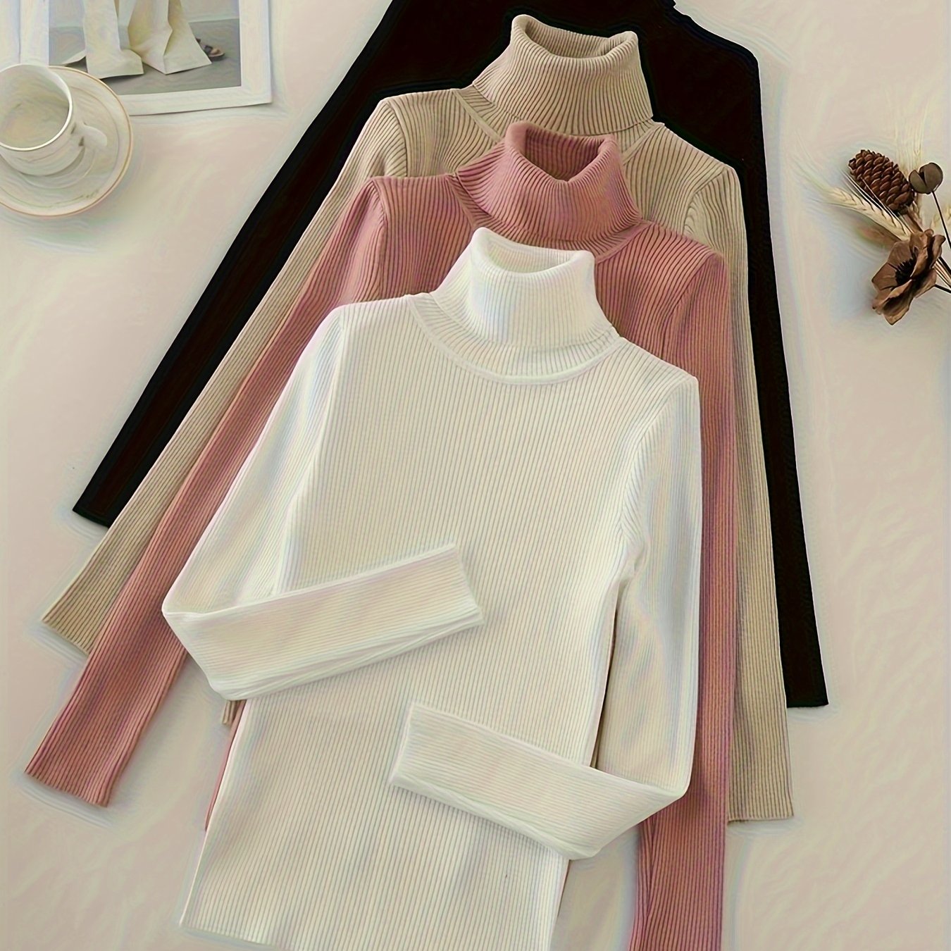 Ribbed Turtleneck Sweater | Stretchy Fit | Comfortable All-Day Wear | Polyester