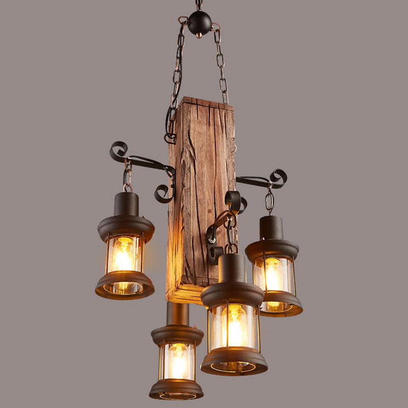 Taavita Wood Beige Cuboid Restaurant Chandelier Light Fixture Ceiling Hanging Light Fixture