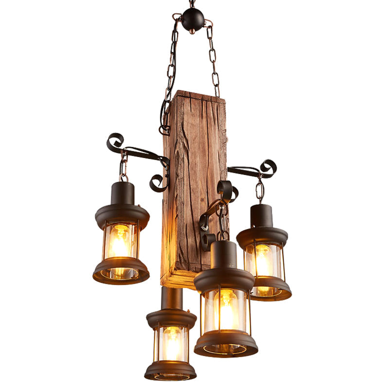 Taavita Wood Beige Cuboid Restaurant Chandelier Light Fixture Ceiling Hanging Light Fixture