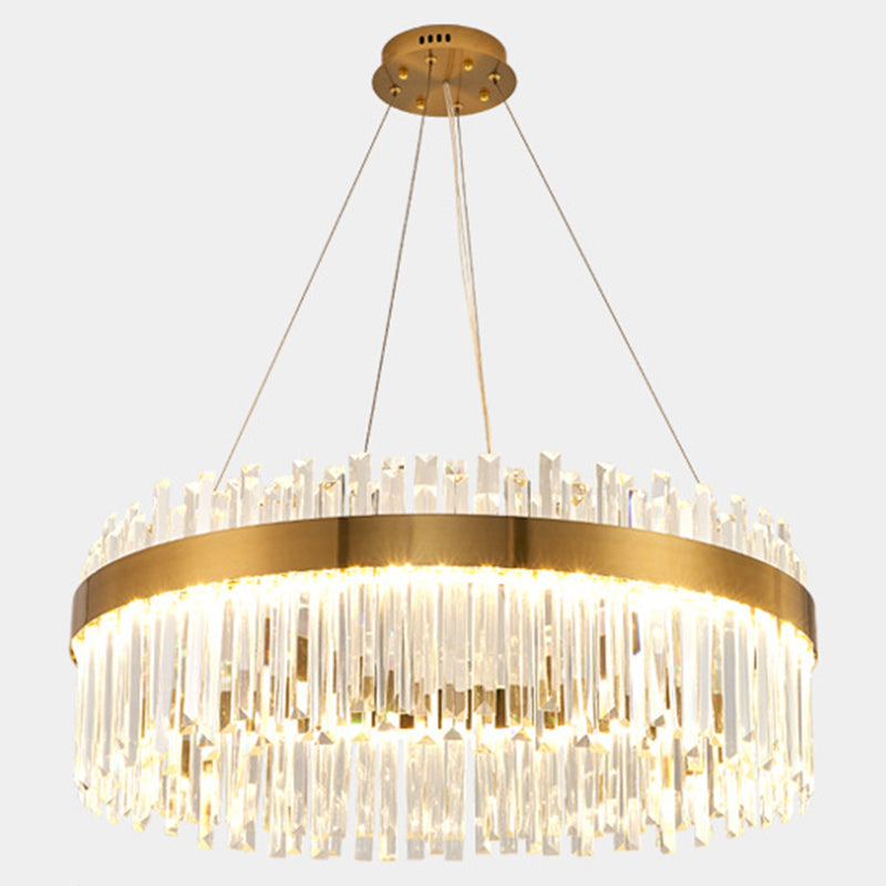 LED Parlor Pendant Lighting Fixture Contemporary Gold Suspension Lamp with Circle Crystal Shade Clearhalo 'Ceiling Lights' 'Pendant Lights' 'Pendants' Lighting' 2602964
