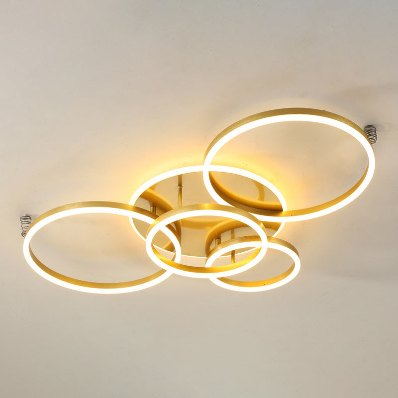 Circle Flush Mount Light Fixtures Ultra-Contemporary Metal Ceiling Light Fixtures for Living Room 3 Coffee Clearhalo 'Ceiling Lights' 'Close To Ceiling Lights' 'Lighting' 2605634