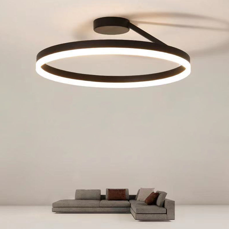 Circular Semi Flush Mount Lighting Contemporary Metal Ceiling Light Fixtures for Bedroom White Clearhalo 'Ceiling Lights' 'Close To Ceiling Lights' 'Lighting' 2605702