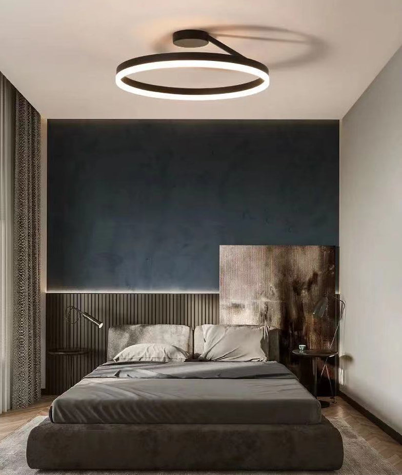 Contemporary Circular Semi Flush Mount Lighting Metal Ceiling Light Fixtures for Bedroom