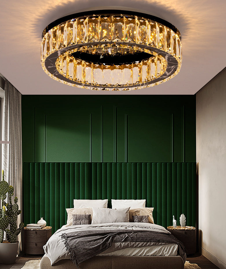 Modern Round Flush Mount Ceiling Light Fixture with Crystal - Contemporary Ceiling Light Fixtures