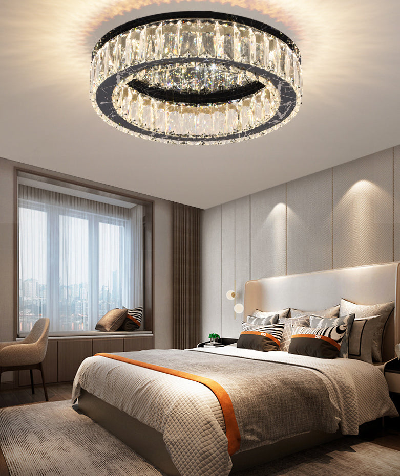 Modern Round Flush Mount Ceiling Light Fixture with Crystal - Contemporary Ceiling Light Fixtures