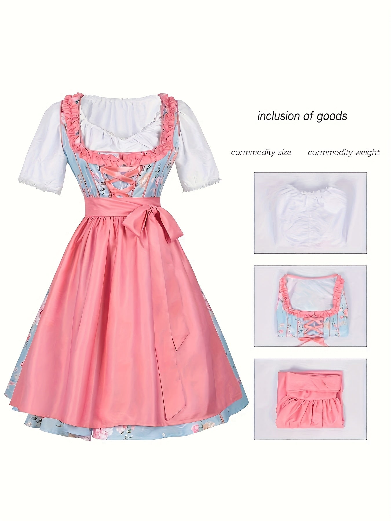 Women's Oktoberfest Dirndl Dress Floral Print with Satin Apron
