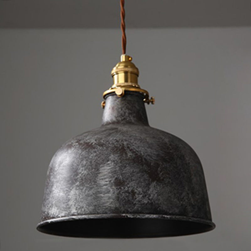Industrial Wrought Iron Pendant Light 1 Light Metal Railroad Shade Lighting Fixture in Aged Rusty Finish Green Cone Clearhalo 'Ceiling Lights' 'Pendant Lights' 'Pendants' Lighting' 2611814