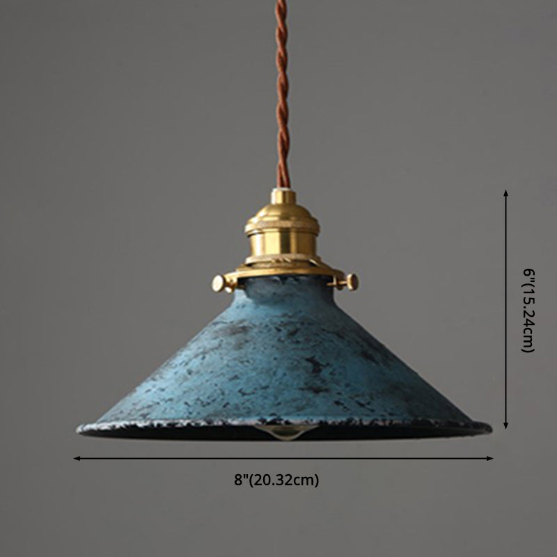 Taavita Industrial Wrought Iron Pendant Light 1 Light Metal Railroad Shade Lighting Feature in Aged Rust Finish