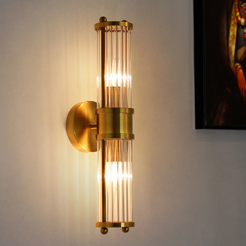 Taavita Interior Lighting Wall Mount Lamp 2 Heads Crystal LED Bathroom Vanity Lights in Brass Finish