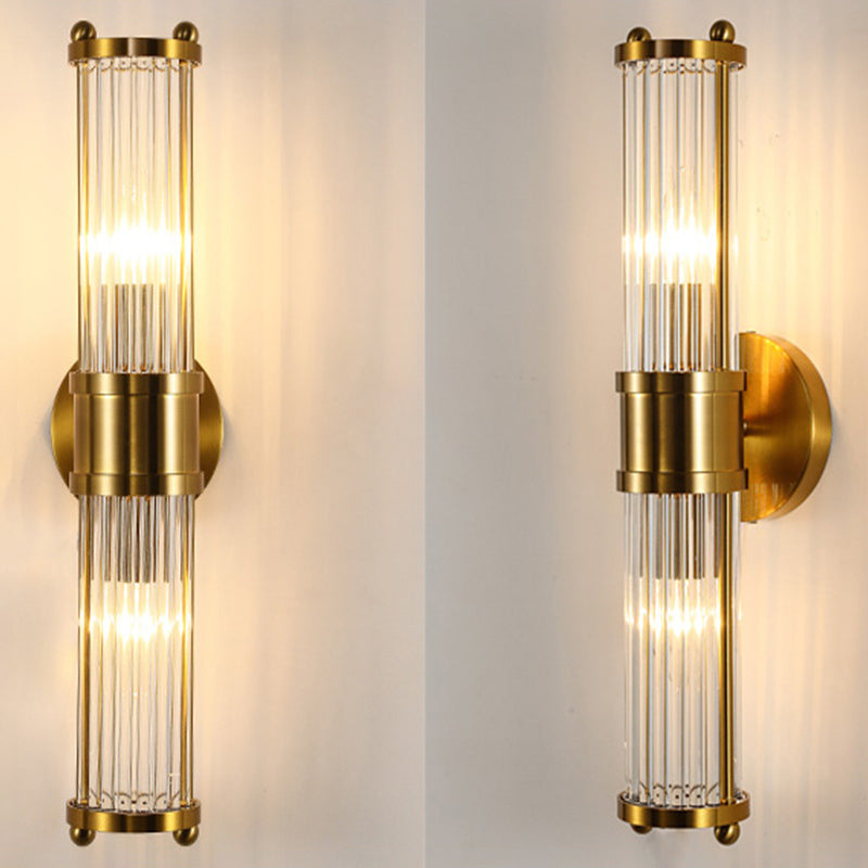Taavita Interior Lighting Wall Mount Lamp 2 Heads Crystal LED Bathroom Vanity Lights in Brass Finish