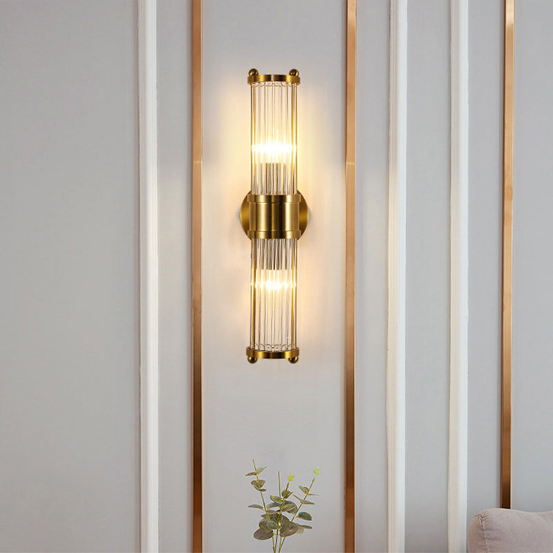Taavita Interior Lighting Wall Mount Lamp 2 Heads Crystal LED Bathroom Vanity Lights in Brass Finish