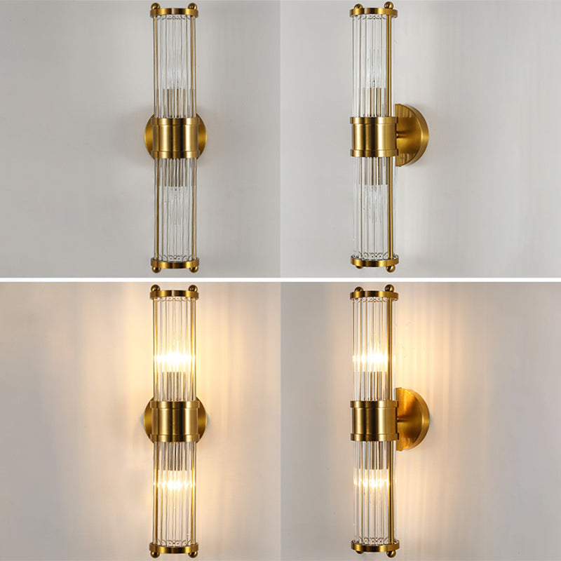 Taavita Interior Lighting Wall Mount Lamp 2 Heads Crystal LED Bathroom Vanity Lights in Brass Finish