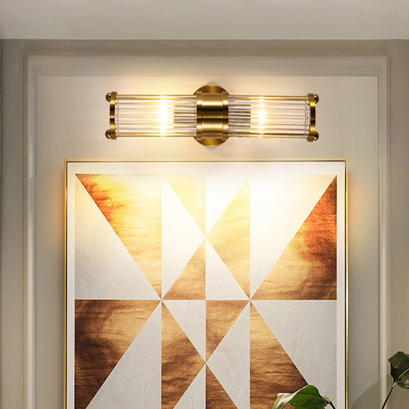 Taavita Interior Lighting Wall Mount Lamp 2 Heads Crystal LED Bathroom Vanity Lights in Brass Finish