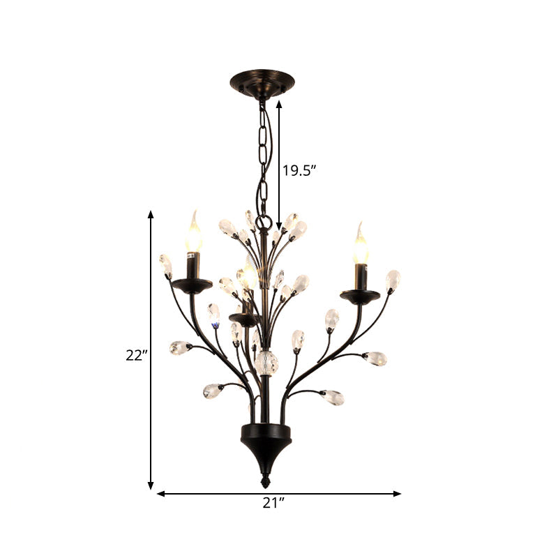 Taavita Exposed Bulb Metal Ceiling Chandelier with 3/6/9 Lights for Living Room Suspension Lighting in Black with Crystal Draping