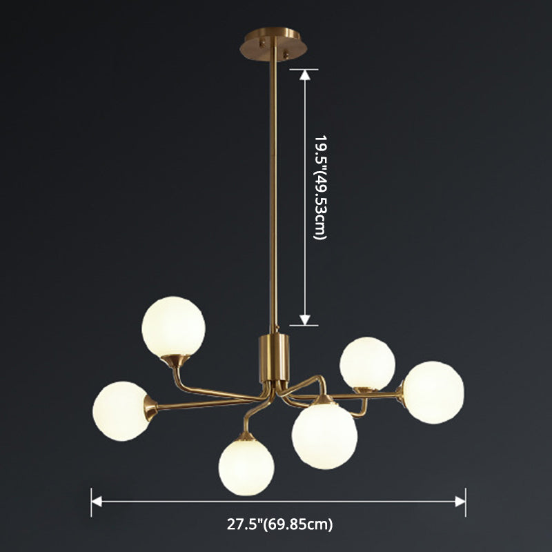 Simple Brass Chandelier Lighting with White Glass for Living Room