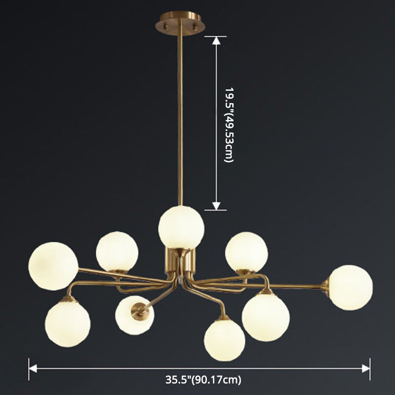 Simple Brass Chandelier Lighting with White Glass for Living Room