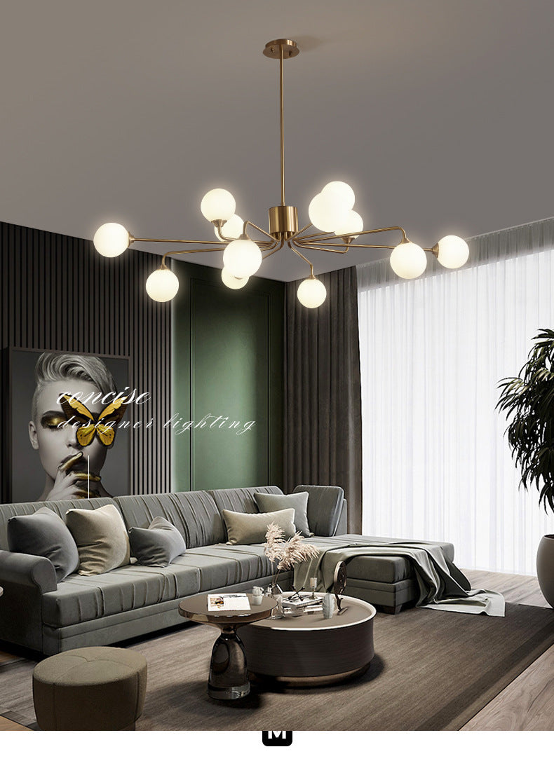Simple Brass Chandelier Lighting with White Glass for Living Room