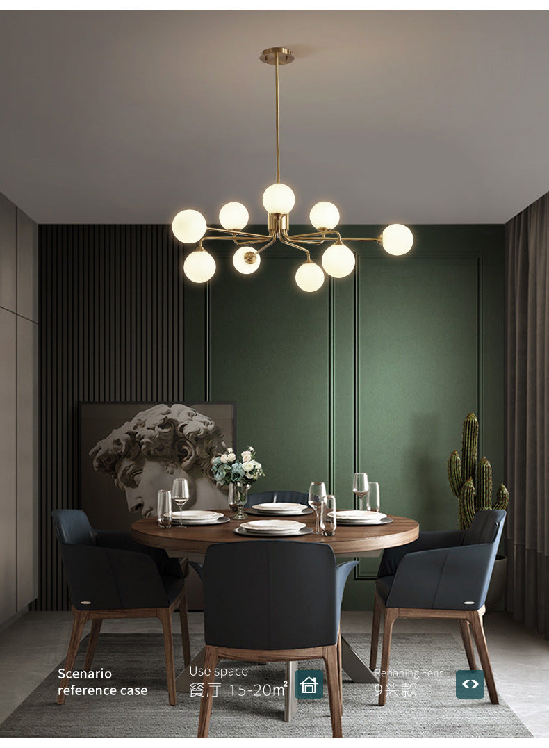 Simple Brass Chandelier Lighting with White Glass for Living Room