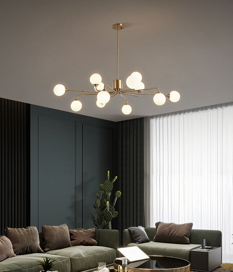 Simple Brass Chandelier Lighting with White Glass for Living Room