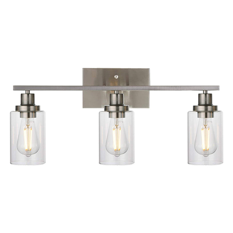 3-Light Cylinder Vanity Wall Light Fixtures Retro Industrial Style Glass Vanity Light Clearhalo 'Vanity Lights' 'Wall Lights' Lighting' 2627340